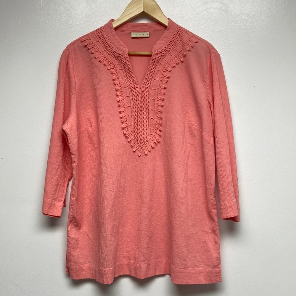 Appleseeds Women Blouse Size: XL Color: light blue 100% Cotton like New